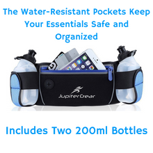 Load image into Gallery viewer, Running Hydration Belt Waist Bag with Water-Resistant Pockets and 2 Water Bottles for Outdoor Sports