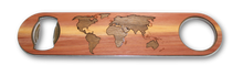 Load image into Gallery viewer, Industrial Wood Bottle Opener - World Map Traveler