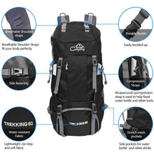Load image into Gallery viewer, 60L Waterproof Foldable Backpack Camping Bag with Rain Cover