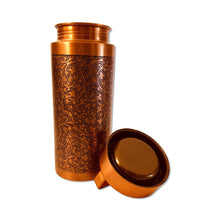 Load image into Gallery viewer, Copper Water Bottle Floral etched Antique finish 27 Fluid Oz