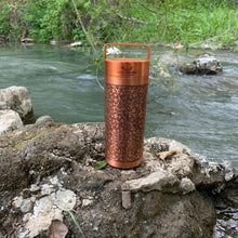 Load image into Gallery viewer, Copper Water Bottle Floral etched Antique finish 27 Fluid Oz
