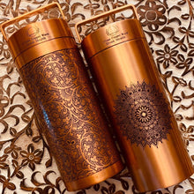 Load image into Gallery viewer, Copper Water Bottle Floral etched Antique finish 27 Fluid Oz
