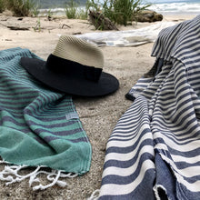 Load image into Gallery viewer, Fethiye Striped Ultra Soft Eco-Friendly Towel - Navy Blue