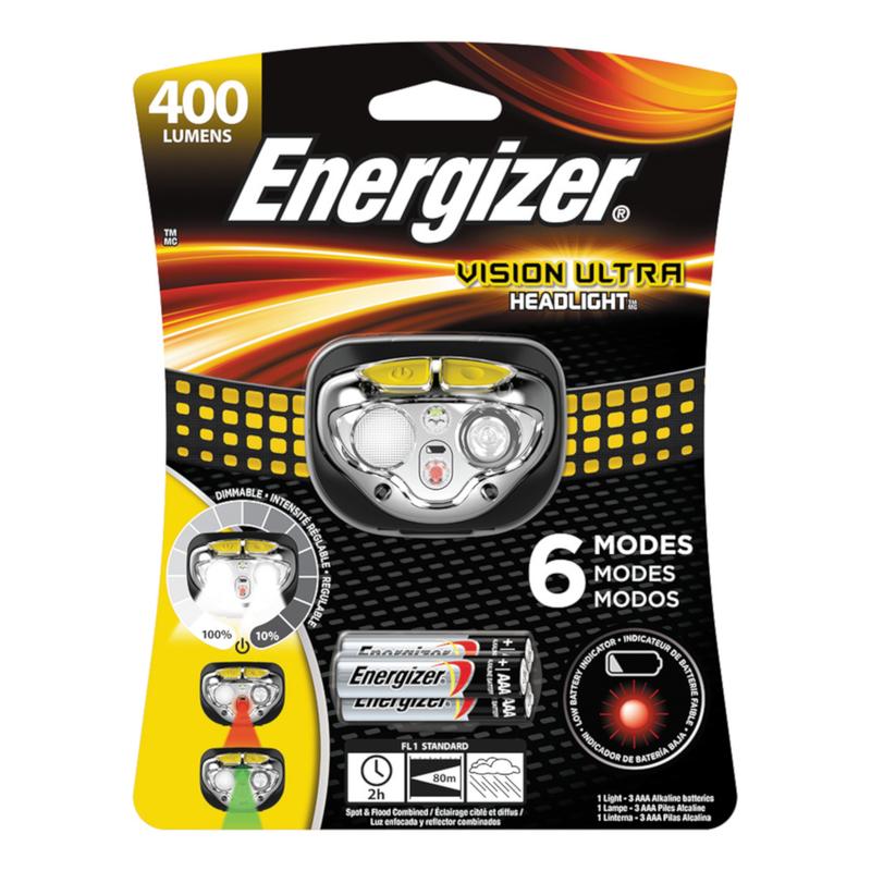 Energizer  400 lumens Black/Yellow  LED  Headlight  AAA Battery