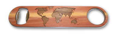 Industrial Wood Bottle Opener - World Map Traveler