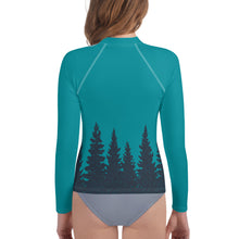 Load image into Gallery viewer, Treeline in Eastern Blue Youth Rash Guard