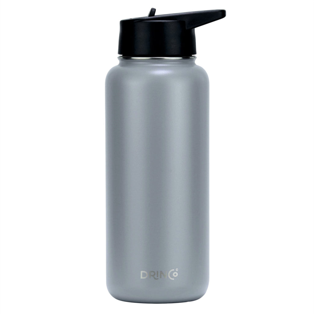 DRINCO® 32oz Stainless Steel Water Bottle (3 lids) - Asphalt Gray