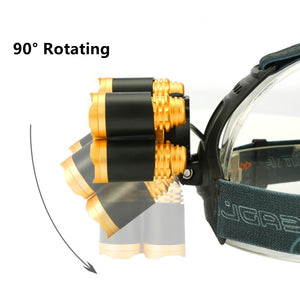 Waterproof Bright 5 LED Zoomable Headlight with Rechargable Battery