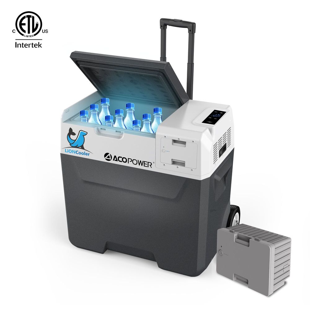 ACOPOWER LionCooler X50A Combo, Portable Solar Freezer (52 Quart Capacity) & Extra Backup 173Wh Battery