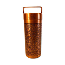 Load image into Gallery viewer, Copper Water Bottle Floral etched Antique finish 27 Fluid Oz