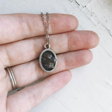 Load image into Gallery viewer, Oval Raw Meteorite Pendant Necklace in Matte Brushed Silver